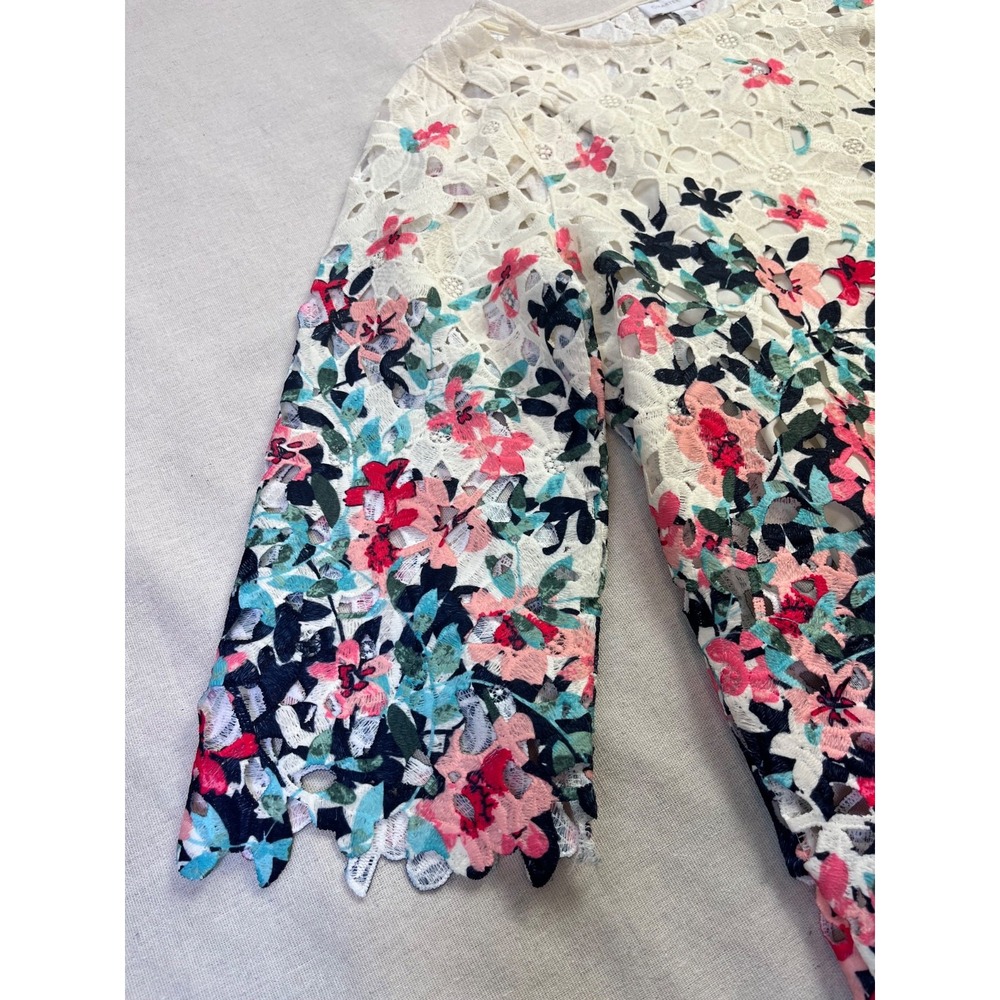 Charter Club Floral Print Eyelet Lace Ivory Blouse & Cami sz S Cottagecore - Picture 4 of 16